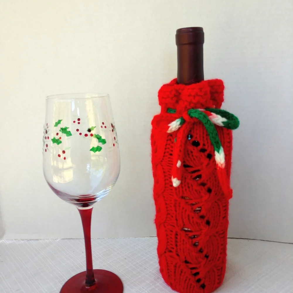 Hand Crafted Bottle Vase Cover Red Holiday Bar Cart Essential Botanical